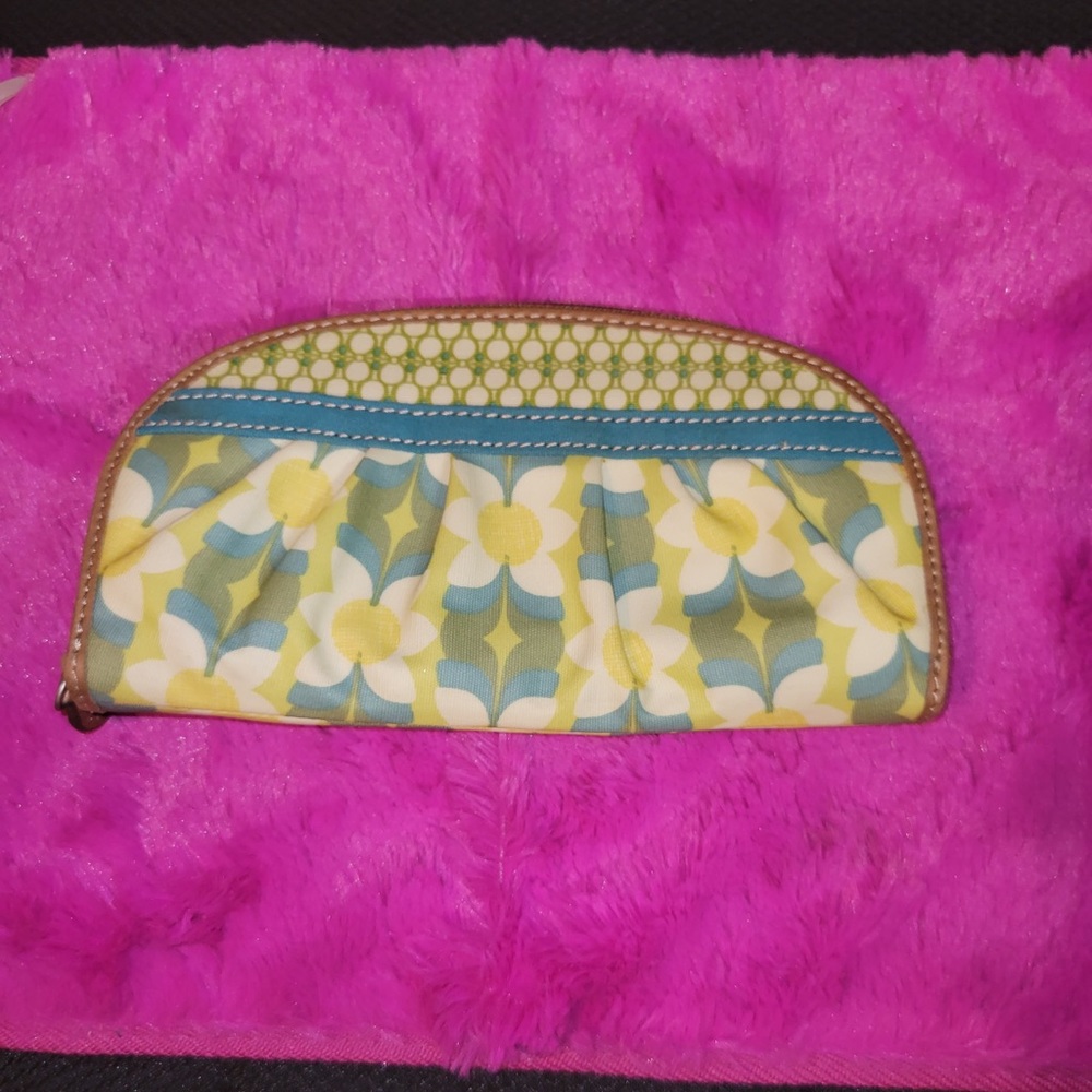 Fossil-Floral print canvas wallet with leather trim